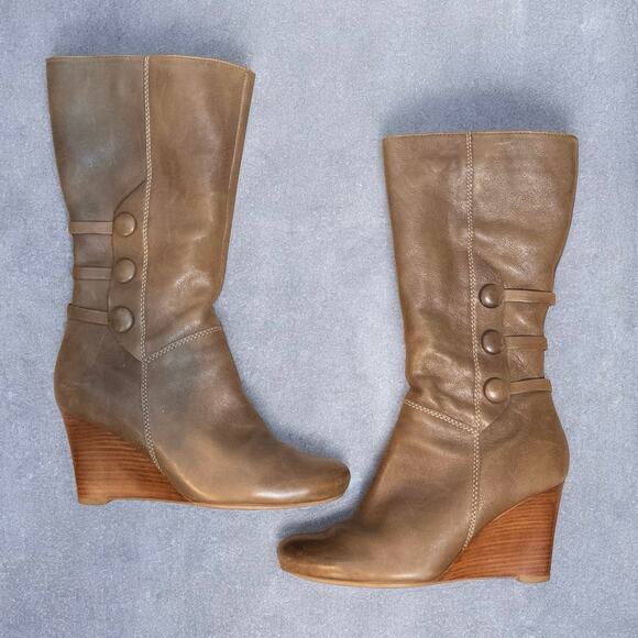 Ecco Lulea Y2K Leather Wedge Heel Boots Women’s 7.5 - Picture 1 of 11